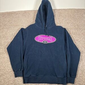 Supreme Reverse Fleece Hooded Sweatshirt Navy Blue Purple Logo Mens Large